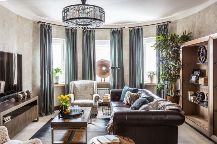 curtains on the bay window in the living room