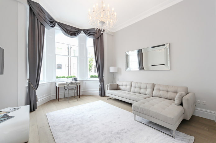 curtains on a trapezoidal bay window