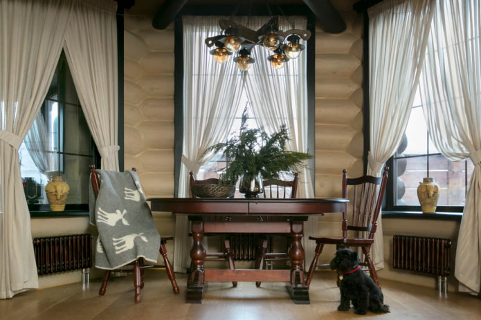 curtains on the bay window opening