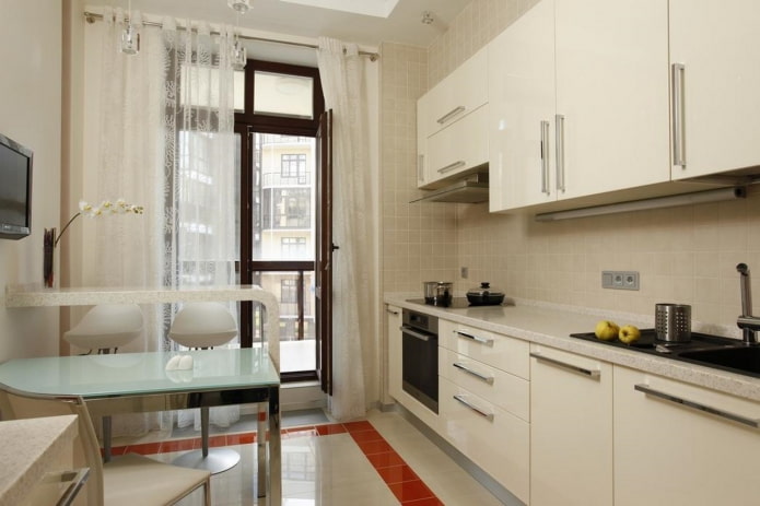 curtains on the balcony opening in the kitchen