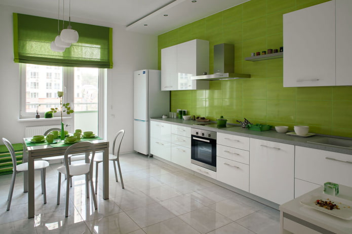 Roman blinds in the kitchen with a balcony opening