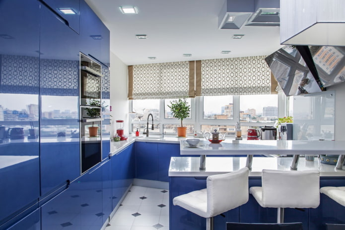 blue glossy kitchen set