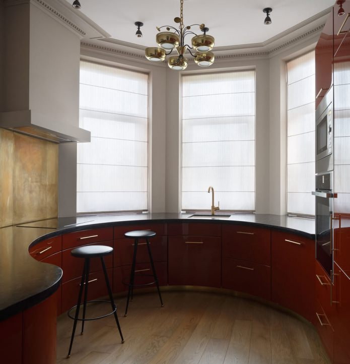Roman blind in the kitchen near the sink
