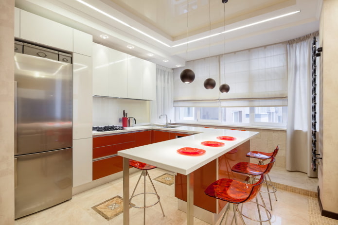 Gray curtains in the kitchen