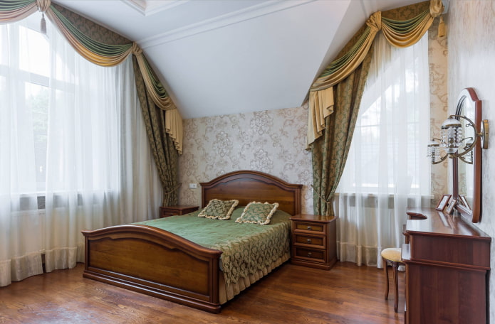curtains with lambrequins on dormer windows