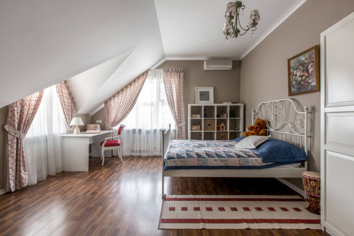 curtains on the dormer windows in the nursery