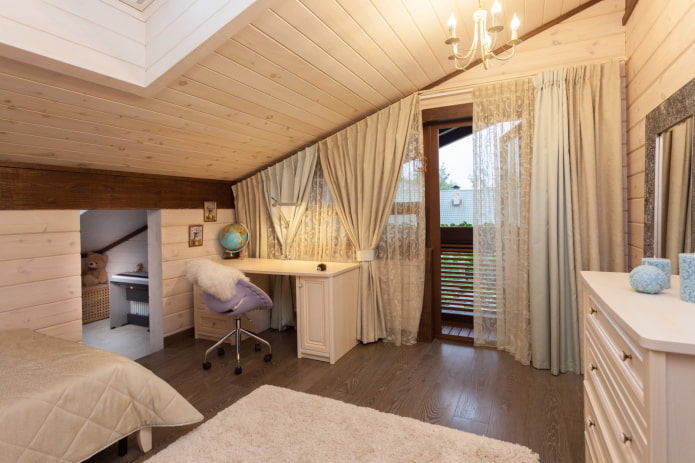 beige curtains on the dormer window
