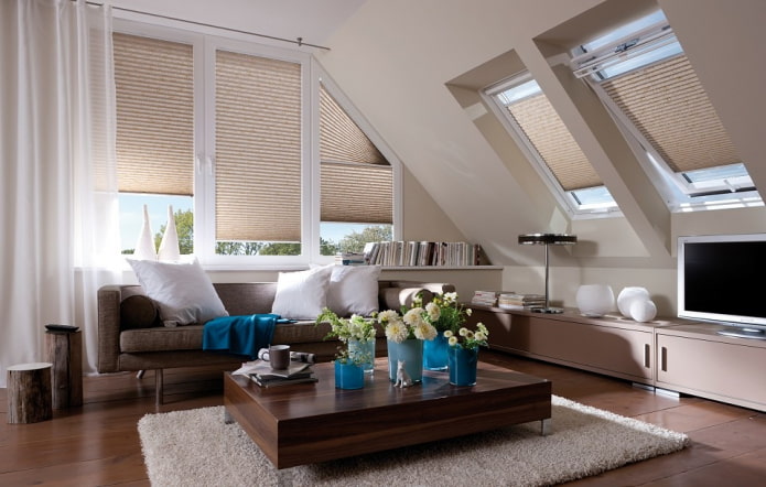 pleated paper blinds on attic windows
