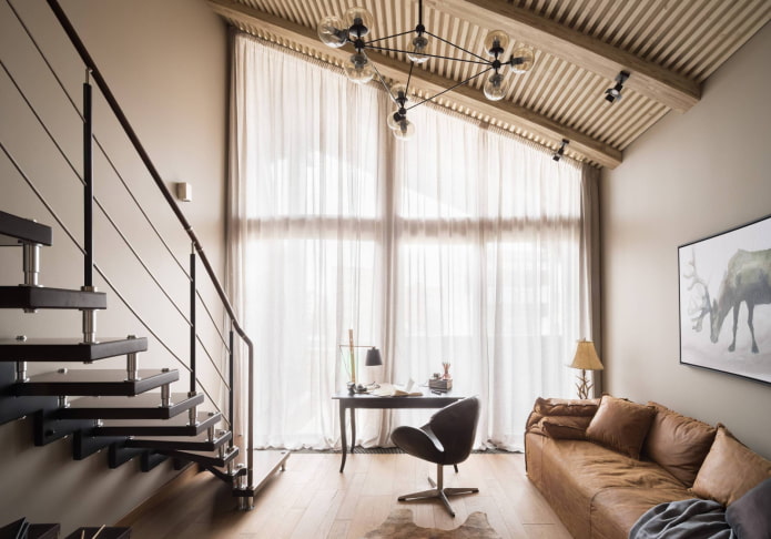 curtains on a large dormer window