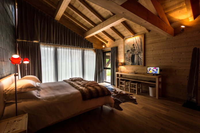 roof windows with curtains in the chalet style