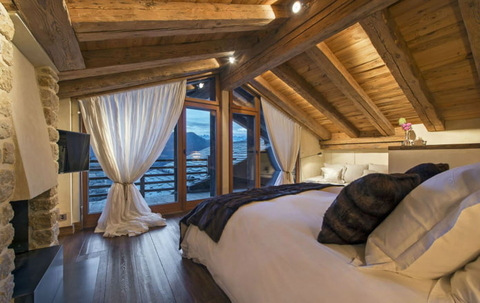 roof windows with curtains in the chalet style