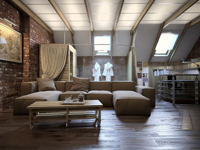 loft-style attic windows with roller blinds