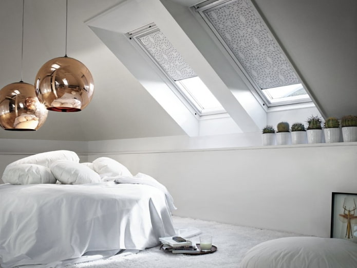 roof windows with roller blinds in a minimalist style