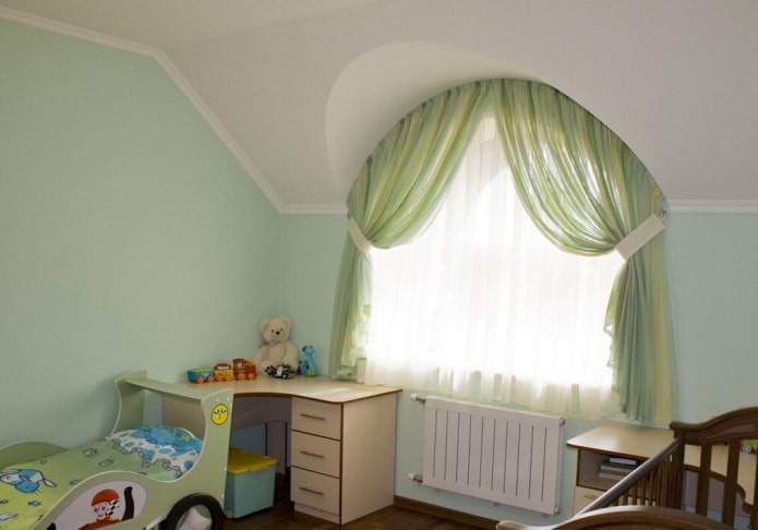arched window with curtains in the interior