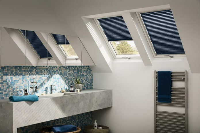 metal blinds on dormer windows