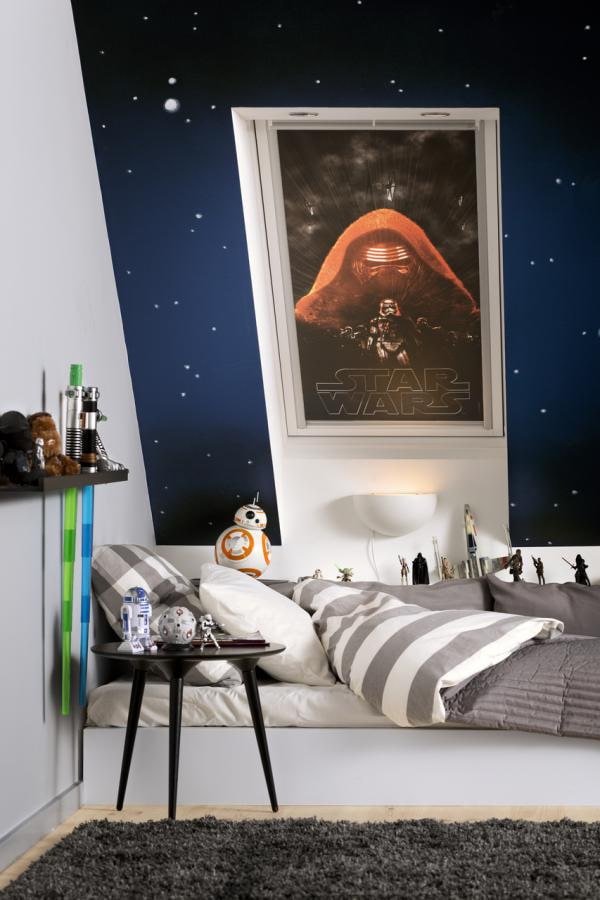 roller blinds with photo printing on the dormer window