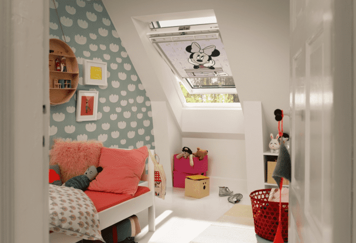 roller blinds with photo printing on the dormer window