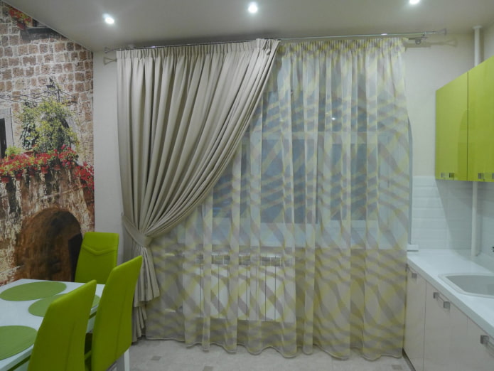 curtain on one side with tulle