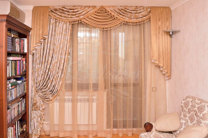 asymmetrical curtain with a lambrequin