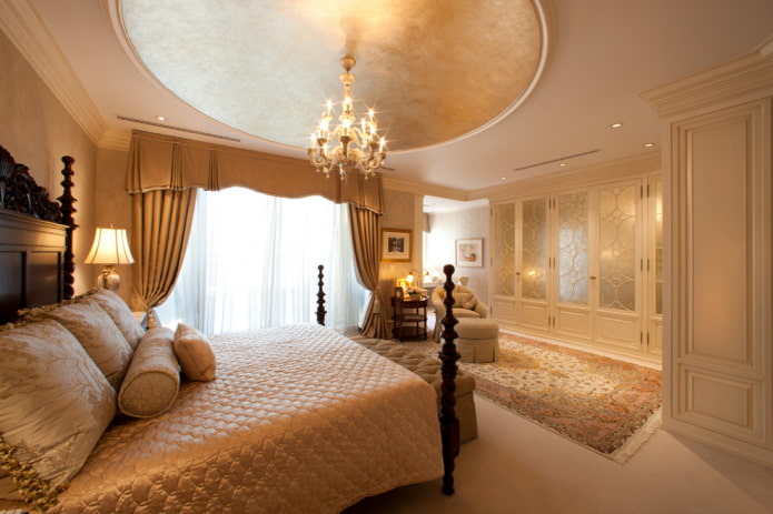 curtains with lambrequin in the bedroom interior