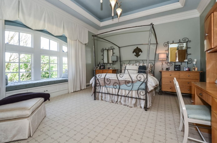white lambrequins in the bedroom interior