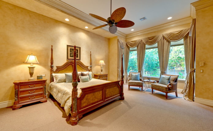 beige lambrequin in the bedroom