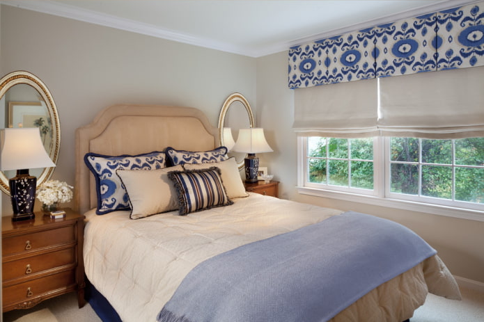 lambrequin in combination with Roman blinds