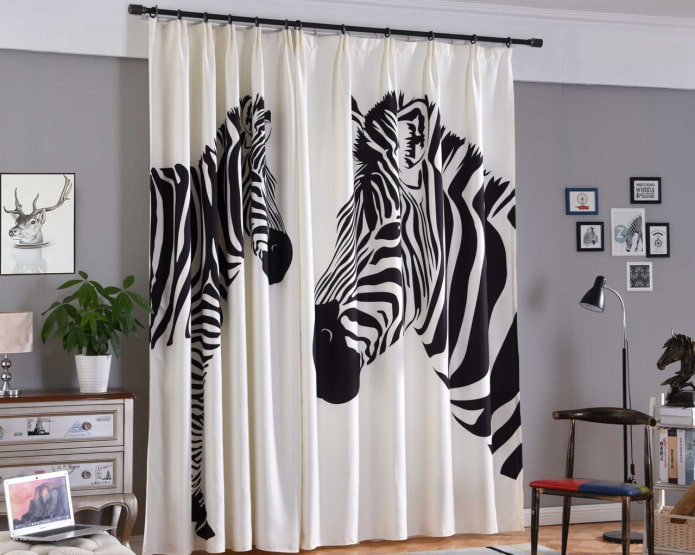 curtains with a zebra image 