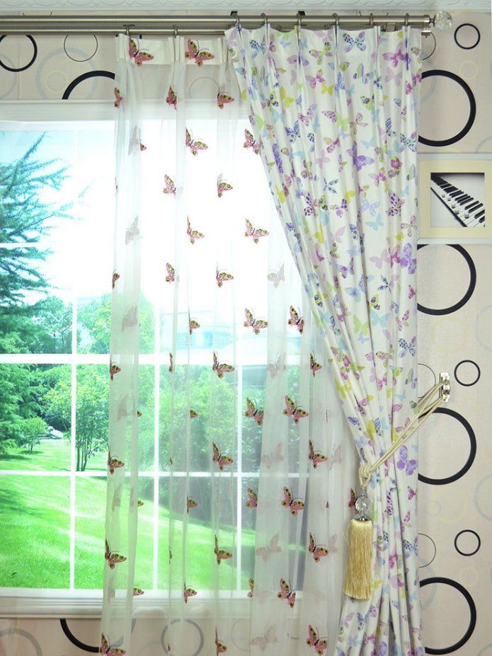 curtains with butterflies in the interior