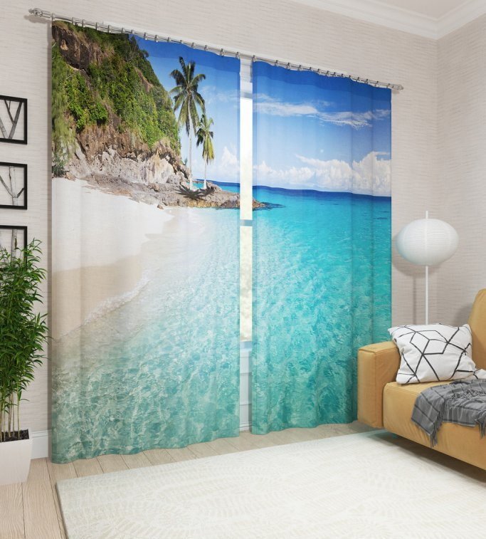 3D curtains with a beach image