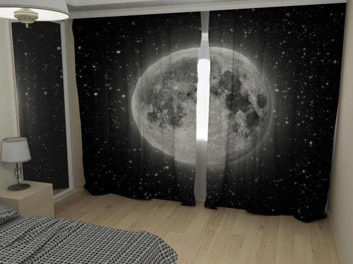 photo curtains with space images