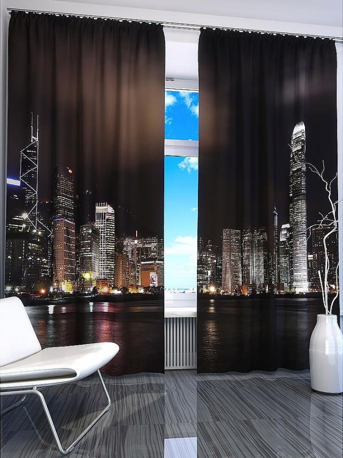 photo curtains with the image of the city