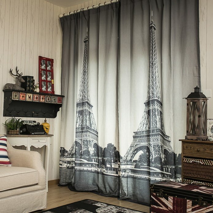 photo curtains with the image of the city
