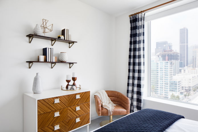 checkered curtains in the interior
