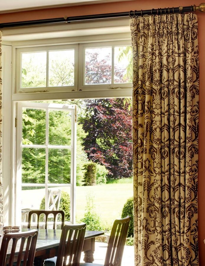 curtains with monogram pattern in the interior
