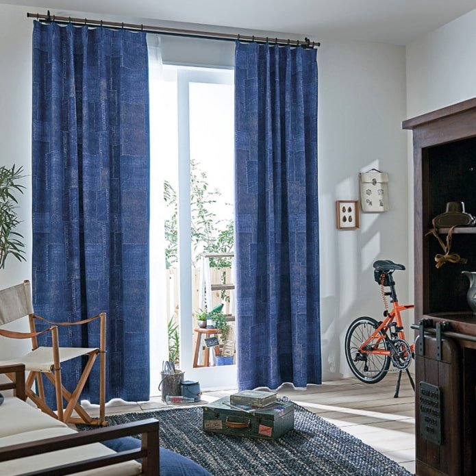 denim curtains in the interior