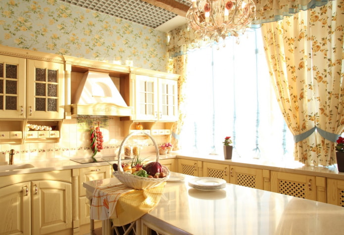 curtains with floral print in the Provence style