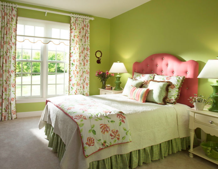 curtains with flowers in the bedroom interior