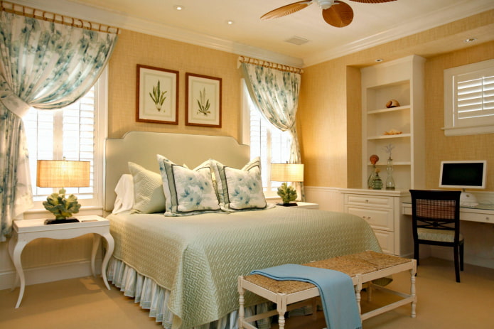 curtains with flowers in the bedroom interior