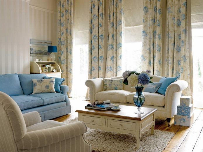 curtains with flowers in the living room interior