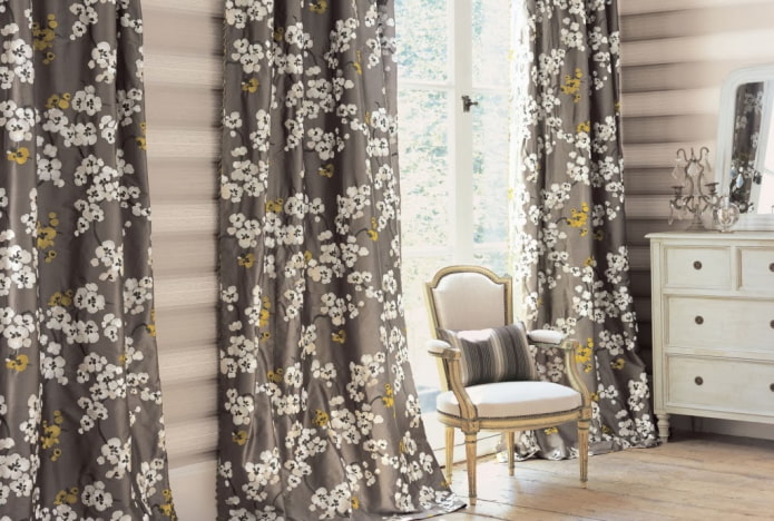 curtains with a white floral print