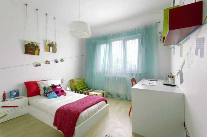 turquoise long curtains in a child's room