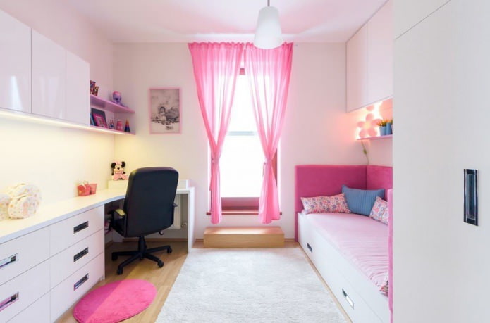 pink curtains in a girl's room