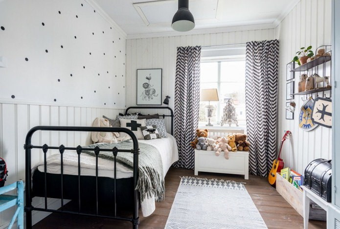Scandinavian style curtains with patterns for a child's room
