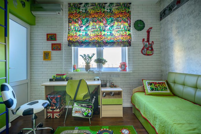 children's room in the style of football and graffiti