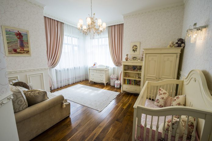 Pastel pink curtains for a girl's nursery