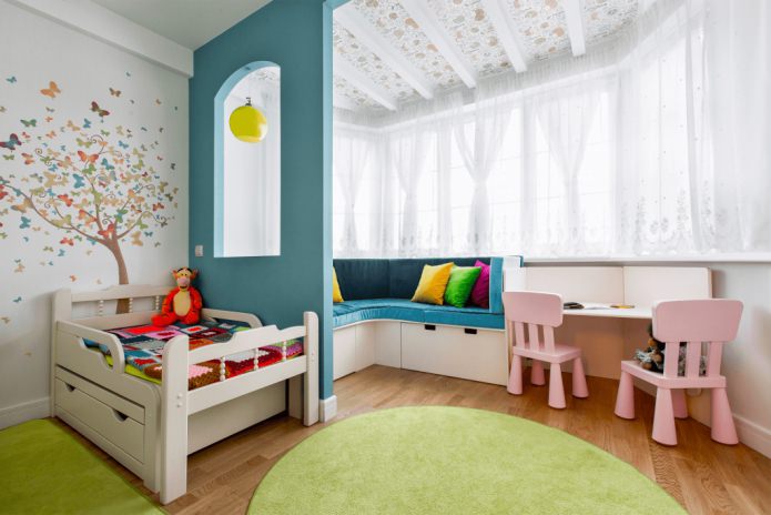 translucent short white curtains in the nursery