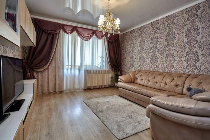 Curtains with a lambrequin in the living room