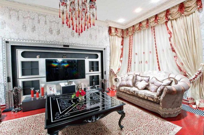 Classic style curtains with lambrequin for the living room
