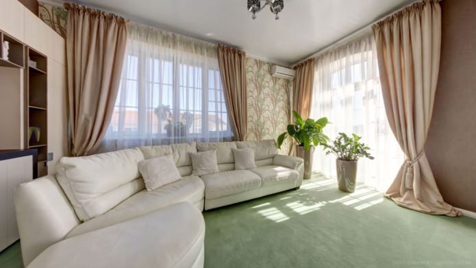 curtains on tape in the interior